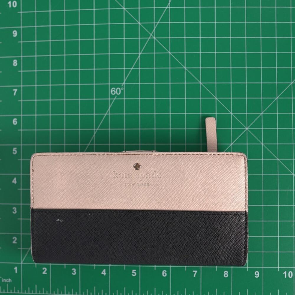 Kate Spade Stacy Wallet Cream Black Saffiano Leather Bifold - Picture 9 of 10